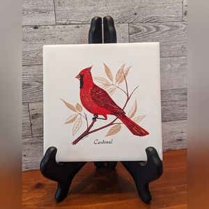 6" hand painted ceramic tile with cardinal
